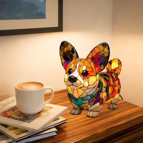 LOMUG Corgi - Lampada decorativa per cani luminosi, in resina, a LED, classe energetica A, per animali domestici, per gli appassionati di cani, decorazione per la casa dei bambini (Corgi A, piccola)