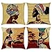 Bonhause Lot de 4 Housse de Coussin 45 x 45 cm Femmes Africaines Ethnique Tribal Polyester Lin Décoratif Taie d'oreiller pour Canapé Lit Chaise Maison Décoration