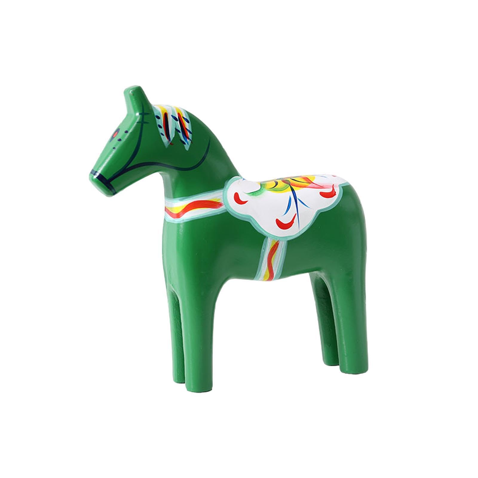 PUXZYAX Remarkable Collectible Wooden Dala Horse Figurine Eye Catching Desktop Ornament Unique Home Addition Showing Sense Of Swedish Dala Horse Statue, green