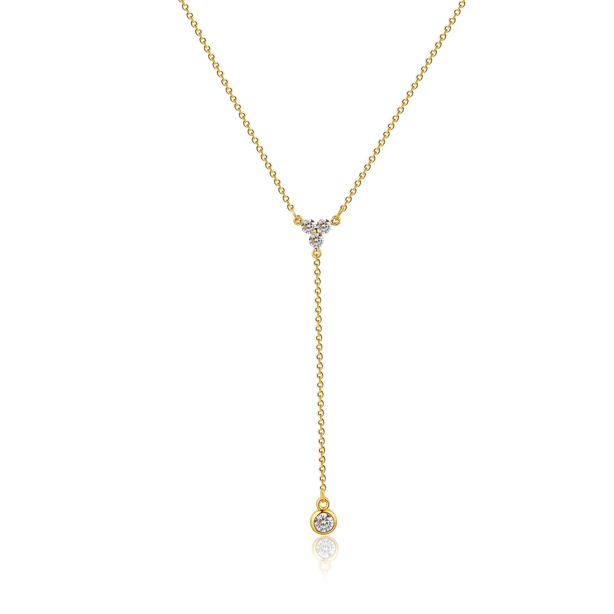Kyerlyn 14K Gold Plated Zircon Y Lariat Necklaces Long Drop CZ Pendant Y Necklace for Women Dainty Diamond Chain Necklace Fashion Jewelry