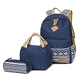 Neuleben Schulrucksack + Kühltasche + Mäppchen Schultaschen 3 Set aus Canvas für Jungen Mädchen Schule Freizeit (Blau)