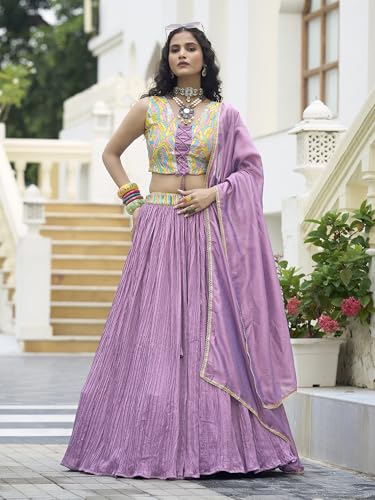 Image of PURVAJA Women's Silk Semi-Stitched Lehenga choli