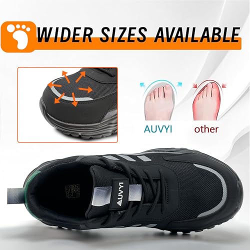Image of Steel Toe Work Shoes for Men - Non Slip Wide Toe Lightweight Safety Shoes Breathable Slip Resistant Construction Industrial Work Safety Sneakers
