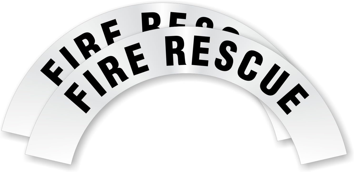 SmartSign (Pack of 4) Fire Rescue Hard Hat & Helmet Stickers, 3 x 6.875 inch, 12 mil, 3M Reflective Vinyl, Silver, Made in USA