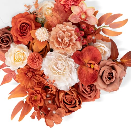 TINGE TIME Roses Artificial Flowers Orange Faux Flowers Bulk for DIY Bridal Wedding Bouquets Baby Shower Fall Centerpiece Table Home Decorations