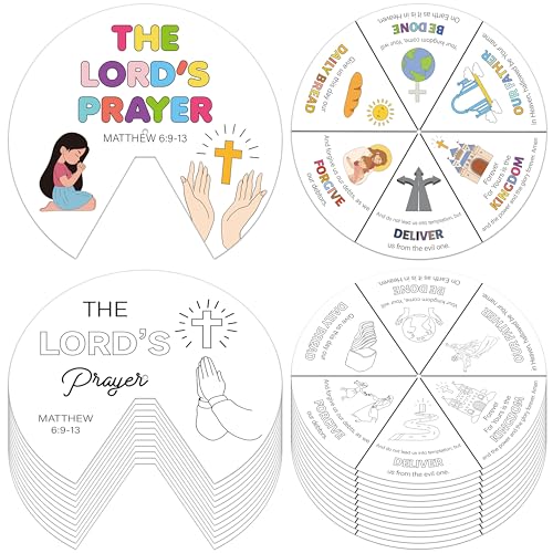 AsodSway Religious Coloring Creation Wheel Craft - 24 Sets Color Your Own Prayer Jesus Wheel Coloring Cards DIY Religious Bible Crafts Art Game for Kid School Christian Classroom Home Activities