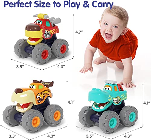 SunnyPal Toys for 1 Year Old Boys - 3 Pack Car Toys for 2 Year Old Boy, Monster Truck Toys Toddler 1st Birthday Gifts for Boy - 6