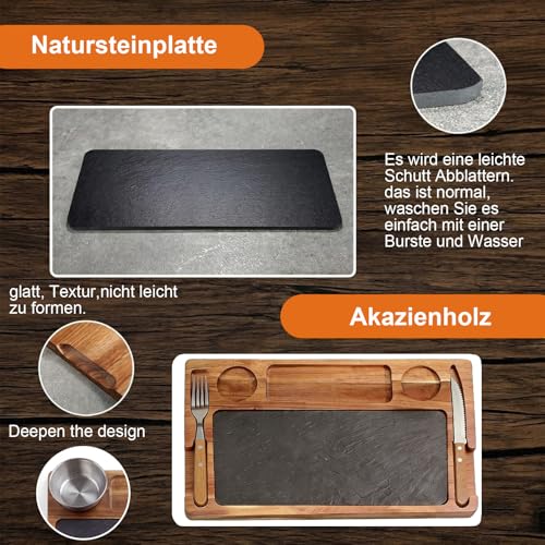 Set 2 Platos de Acacia y Pizarra para Carne con Cuchillo y Tenedor miniatura 3