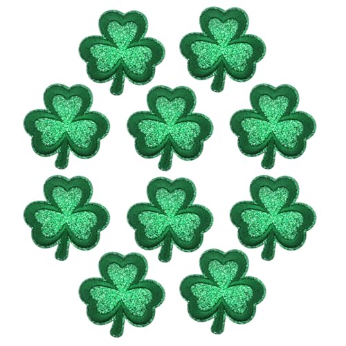 St. Patricks Day Embroidered Patches (10-Pack) - Green Shamrock Appliqu Iron On & Sew On for Clothing Uniform Bag Hat Accessory Decor