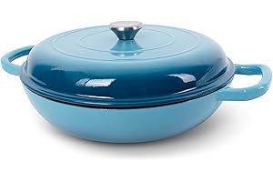 3.8 Quart Shallow Dutch Oven Pot with Lid: Perfect for Marinating, Cooking, Baking, and Serving