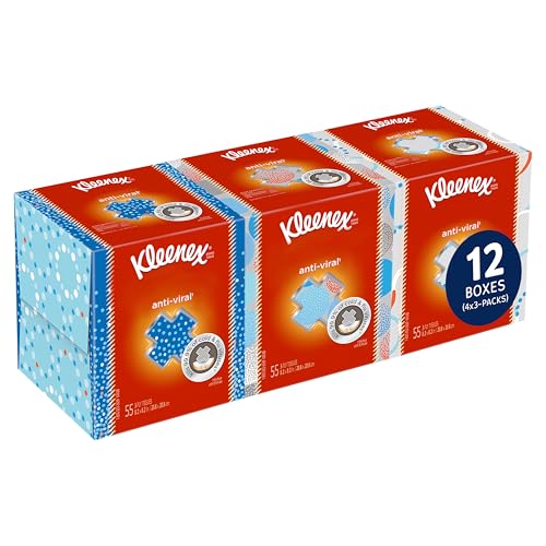 Kleenex Professional Anti-Viral Facial Tissue Bulk (21286) 3-Ply White Upright Cube Boxed Format Designed for Business (55 Tissues/Box 3 Boxes)