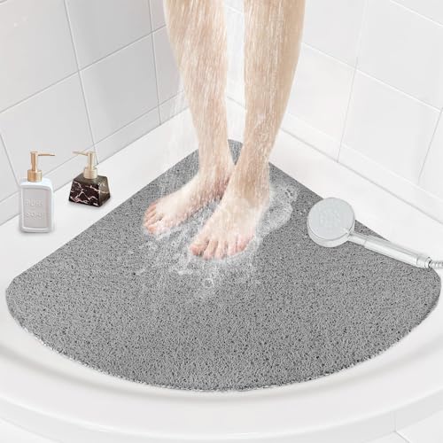 Mofonky Tapete de chuveiro antiderrapante angular: 60 x 60 cm, tapete de duche antiderrapante com escoamento – Suave PVC luffa tapetes de chuveiro anti-mofo antibacteriano