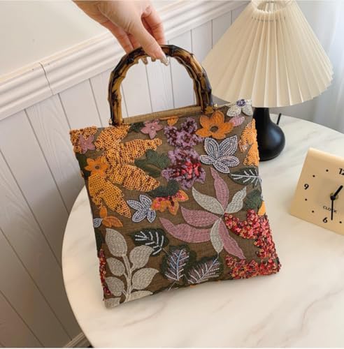 Bolso Tote bordado con lentejuelas floral de mujer miniatura 3