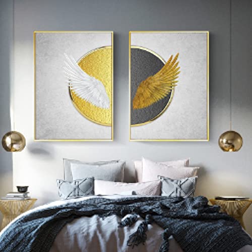 Art mural or blanc plumes abstraites style nordique de luxe