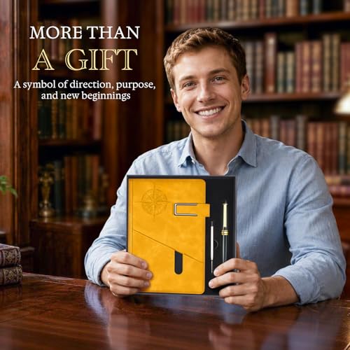 Lined Notebook Journal for Men Women, College Ruled Notebook, Hardcover Leather Journal with Pen & Gift Box, 256 Pages Thick Daily Diary, Professional Notebooks for Work, Travel, Executive, Writing,A5 — view 2