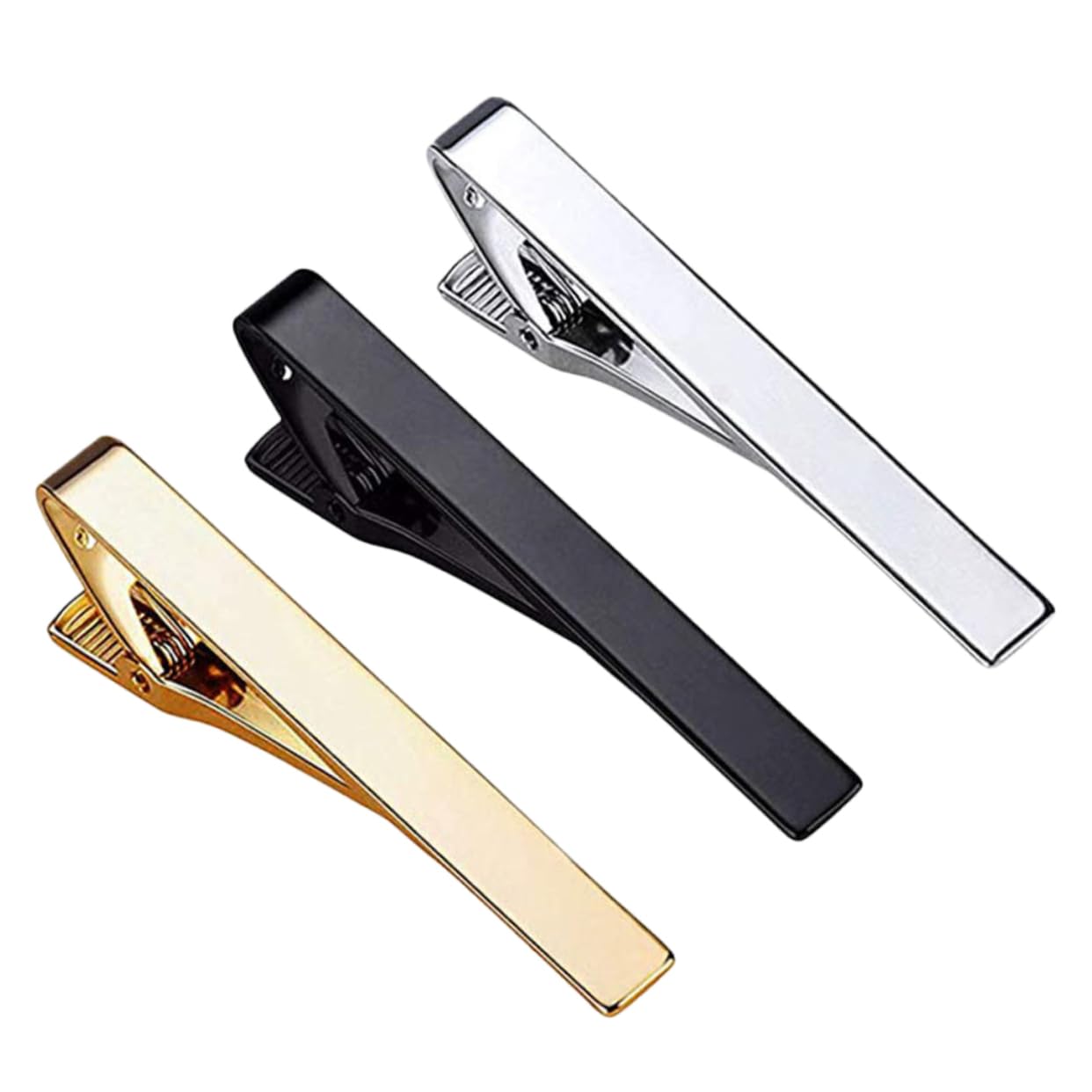 3 Stück-pack Herren Krawattenklammern aus Kupfer in Silber Gold und Schwarz Modisches und Vielseitiges Accessoire für Business Meetings und Alltag