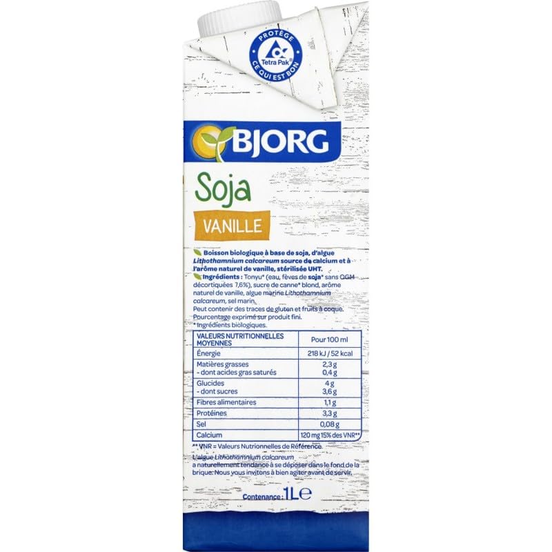 Boisson Soja Vanille Calcium 1L - Boisson végétale bio à base de soja avec du calcium idéale pour une alimentation équilibrée - BJORG - Lot De 6