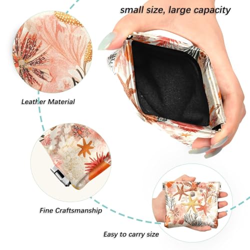 Coin Purse for Women Red Coral Starfish Coin Pouch Change Holder PU Leather Mini Wallet Portable Coin Bag Money Pocket2