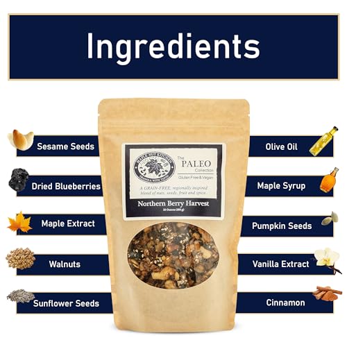 Image of Maple Nut Kitchen Northern Berry Harvest Granola 3-Pack - Grain-Free with Walnuts, Seeds, Blueberries & Vanilla | Paleo, Low Carb, No Sugar Added, Oat-Free, Organic, Clean & Healthy Cereal