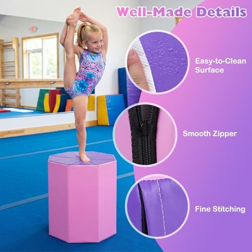 Goplus 24.5” x 26” Octagon Gymnastics Mat, Skill Shape Tumbling Mat w/Waterproof Zippered Cover & Thick Filling, Somersault Backbend Trainer for Cheerleading & Martial Arts (Purple) (Purple) — view 7