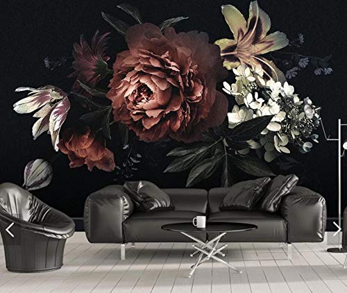 Papier peint intissé panoramique salon et chambre tapisserie photo moderne fleur noir 3D