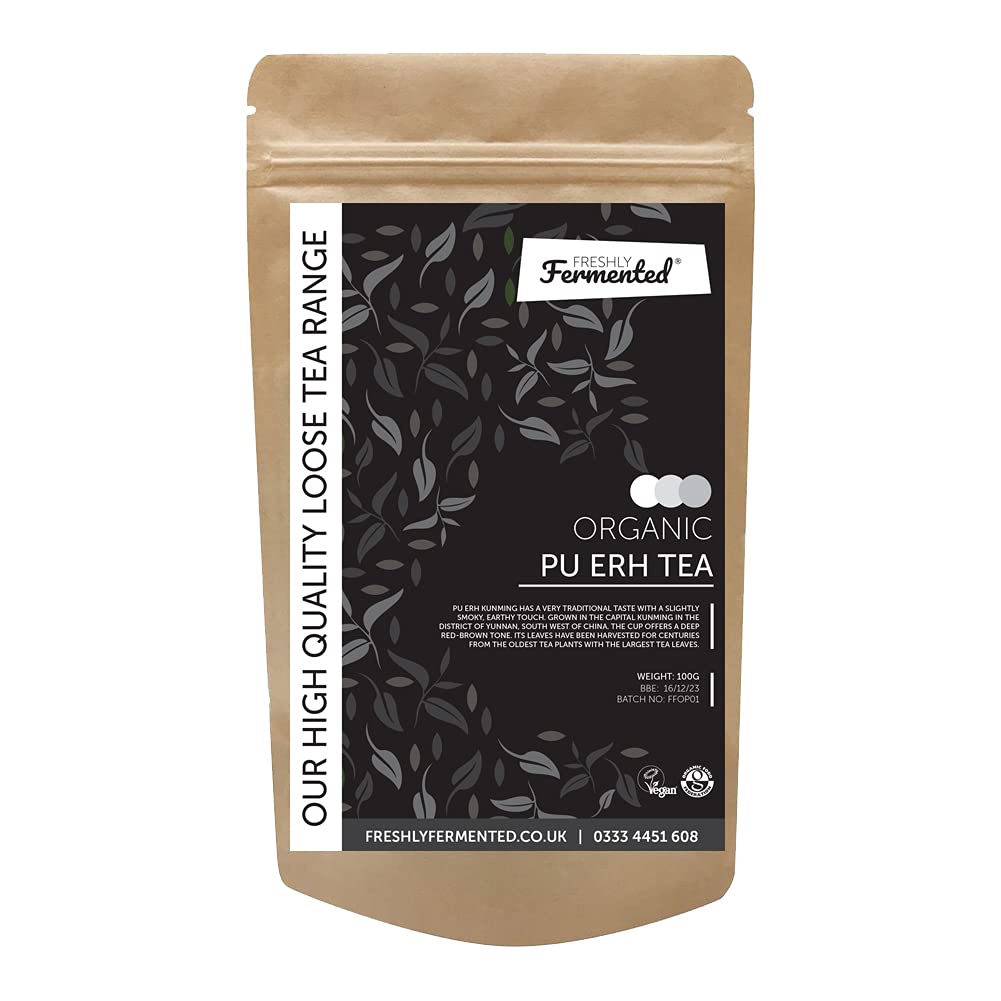 Freshly Fermented – Organic Certified Chinese Pu Erh Tea - Perfect Tea For Making Tibetan Kombucha, 100g