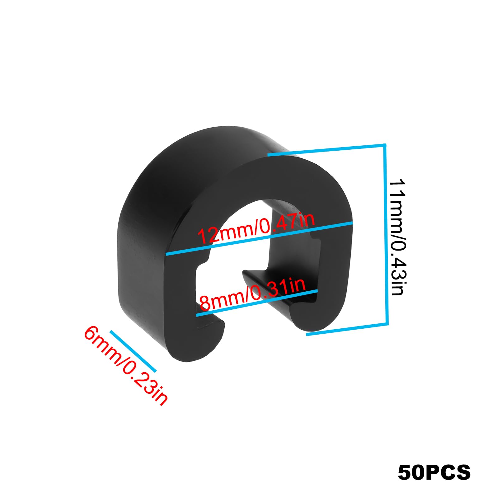 Fahrrad-C-Clips, 12 x 11 x 6 mm, Gehäuse-Schlauchführungsschellen für hydraulische Bremsleitungen und mechanische Bremskabel, 50 Stück