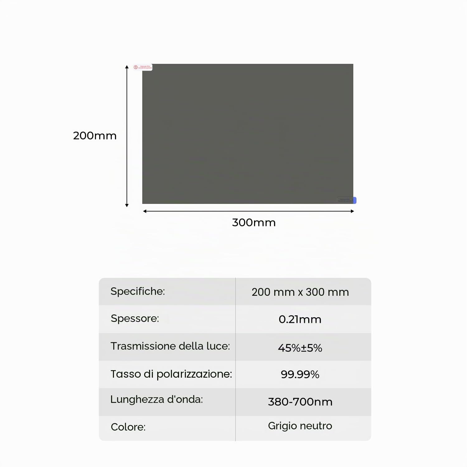K&F CONCEPT 1PCS Filtro Polarizzatore, 300 x 200 x 0,2 mm, Pellicola Lineare 90 Gradi, Grado di polarizzazione del 99,99%, Panno in Microfibra