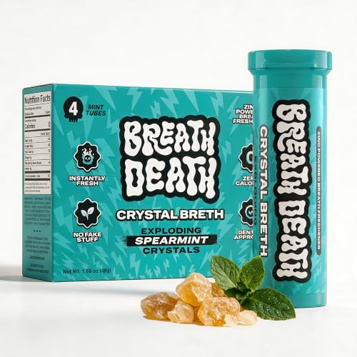 Breath Death Breath Freshener Crystals, Zinc Crystals, Spearmint, 4 tubes