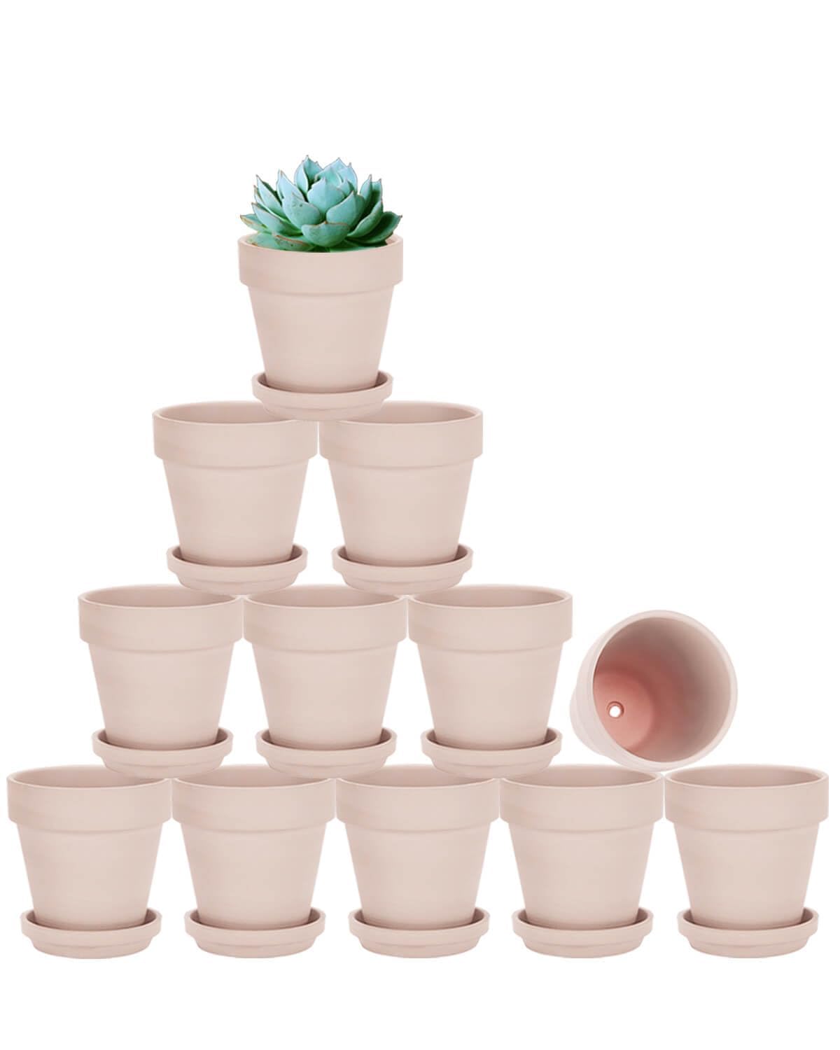 Vensovo 7.6CM Pink Clay Pot for Plants With Saucer, 12 Pack Small Terra Cotta With Drainage Hole