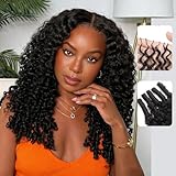 KZZIZ Burmese Curly Feather Crochet Human Hair Bundles Human Crochet Hair Pre Looped 100 Strands Pre-Separated Reusable Invisible 100% Virgin Human Hair Crochet Extensions 16 Inch 120g Natural Black