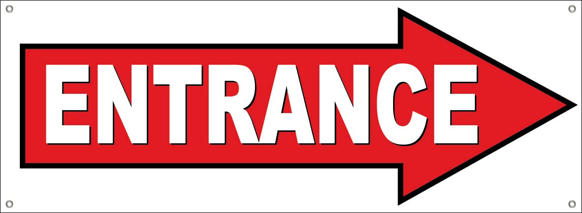 4 Less Co 18x48 Inch ENTRANCE Vinyl Banner Sign with Grommets, Right Arrow, wrb