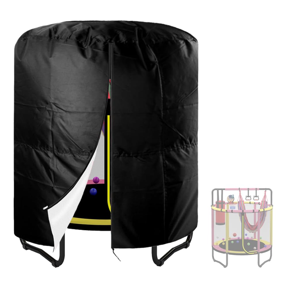 Trampoline Cover for 60in Kids Trampoline Waterproof Oxford Fabric Round Trampoline Cover with Drawstring and Zipper for Outdoor Indoor (Black, 60in)