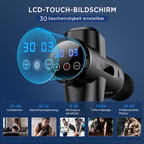 Massagepistole Massagegerät für Nacken Schulter Tiefen Massagegerät mit 30 Geschwindigkeiten 6 Massageköpfen… - Image 3