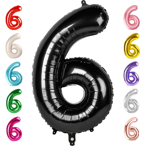 Image of 6 Balloon Numbers Birthday Decorations, 40In Black Balloons for Men Women | Eye-catching Appearance, Perfect Decorative Centerpieces, Convenient Self-sealing Structure, Widely for Various Occasions
