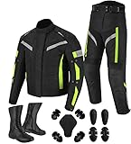 Vaster Moto Motorradkombi für Herren 3-teiliges Schutzset bestehend aus Motorradjacke Hose und wasserdichten Stiefeln CE-zertifiziert (Grün, 5XL)
