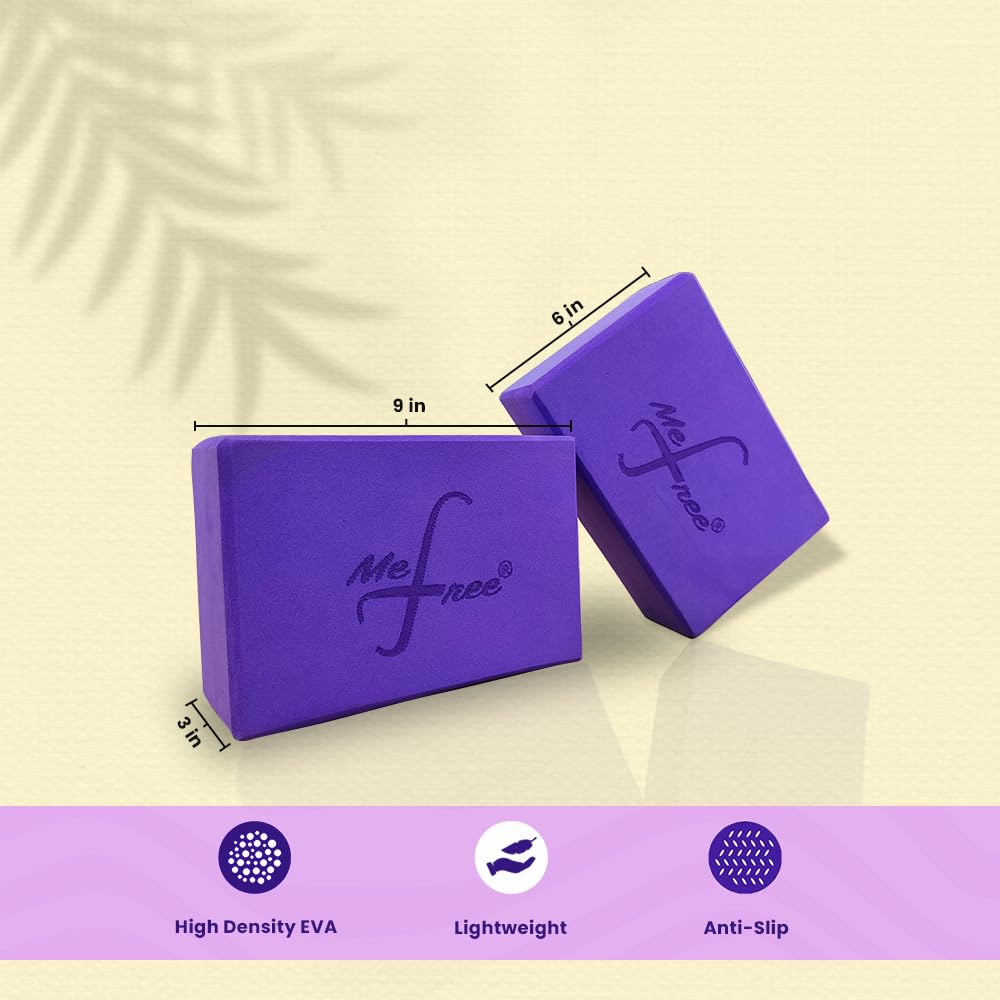 MeFree Yoga Blocks 2 Pack – EVA Foam Blocks for Support, Balance & Flexibility – Non-Slip, Lightweight Yoga Props for Stretching & Home or Studio Workout - Dark Purple 1