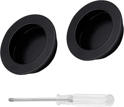 Biaungdo 2 tiradores redondos negros empotrados para gabinete, tiradores de acero inoxidable para puertas de gabinete, tiradores de puerta corrediza