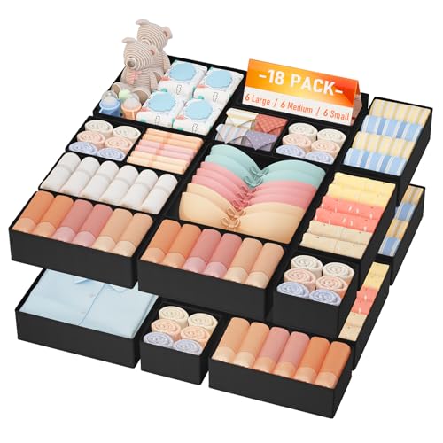 Image of DIMJ Drawer Organizer Clothes Storage - 18 Pack Baby Dresser Organizer for Nursery, Foldable Closet Drawer Organizer Bins for Bedroom Organization, Fabric Storage Dividers for Socks, Underwears, Bras