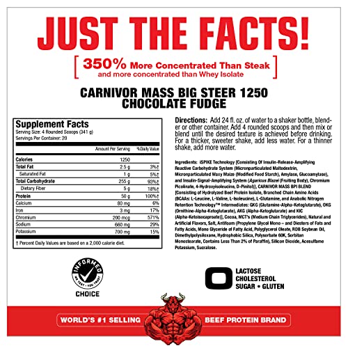 Musclemeds Carnivor Mass Chocolate Big Steer 1250, 15 Lb (Packaging May Vary) #TOP4