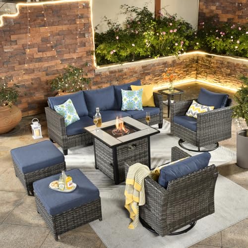 ovios 7 Pieces Patio Furniture Set with Square Fire Pit