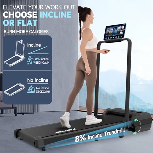 Image of Walking Pad Treadmill,Incline Foldable Treadmill with Handrail, 300lbs Capacity, Folding Treadmills for Home Office