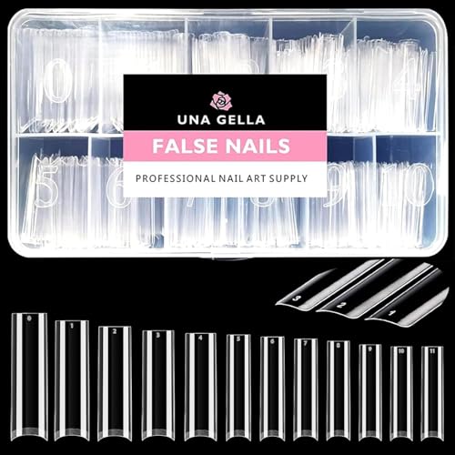 Image of UNA GELLA No C Curve Nail Tips 504 PCS Extra Long XXL Tapered Square Nail Tips Half Cover Nails tips Straight Shape For French Acrylic Nails False Fake Clear Tips Square Shape with Box