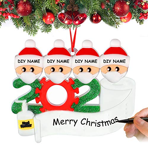 Airabc Kerstboom Ornamenten, 2020 Gepersonaliseerde Overleefde Familie Ornament Vakantie Opknoping Hangers DIY Naam Zegen Hars Sneeuwpop voor Kerstavond Home Party Decoraties Xmas Gift (Familie van 4)