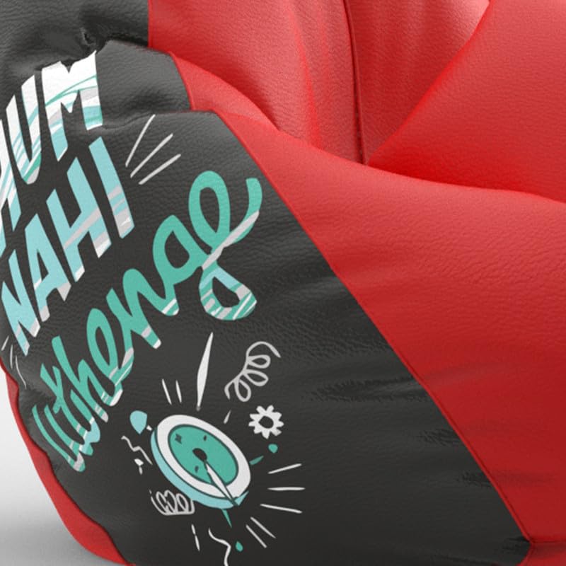 Image of Biggie Bean Bag Chair with Beans Filled 4XL Evergreen Classics Bean Bag-Loud Prints-Soft Landings-Styled with Free Cushion & Footrest (Matching Color : Printed Hum Nahin Uthenge - Red Black)