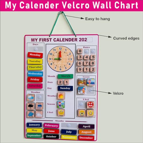 Image of Wooden My Calendar Velcro Activity Wall Game | Board Games | Interactive Learning, Days of The Week | Months | Seasons | Weather | Age 2-3 Years or Above