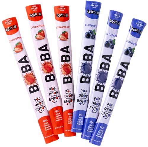 Boba Lab Boba Straw – Real Fruit Juice & Clean Ingredients | Single-Serve Bursting Boba Straw for Drinks & Desserts | Instant On-the-Go Bubble Tea - Made in USA (6 straw, Berry)