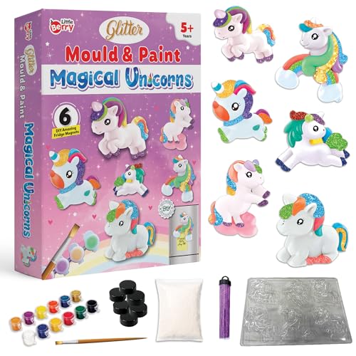 Image of Little Berry DIY Art and Craft Items | Magical Unicorn Craft Kit | Make 6 Glitter Fridge Magnets | Painting Art and Craft Set for 3-10 Year Old Girls and Boys | DIY Kit for Kids
