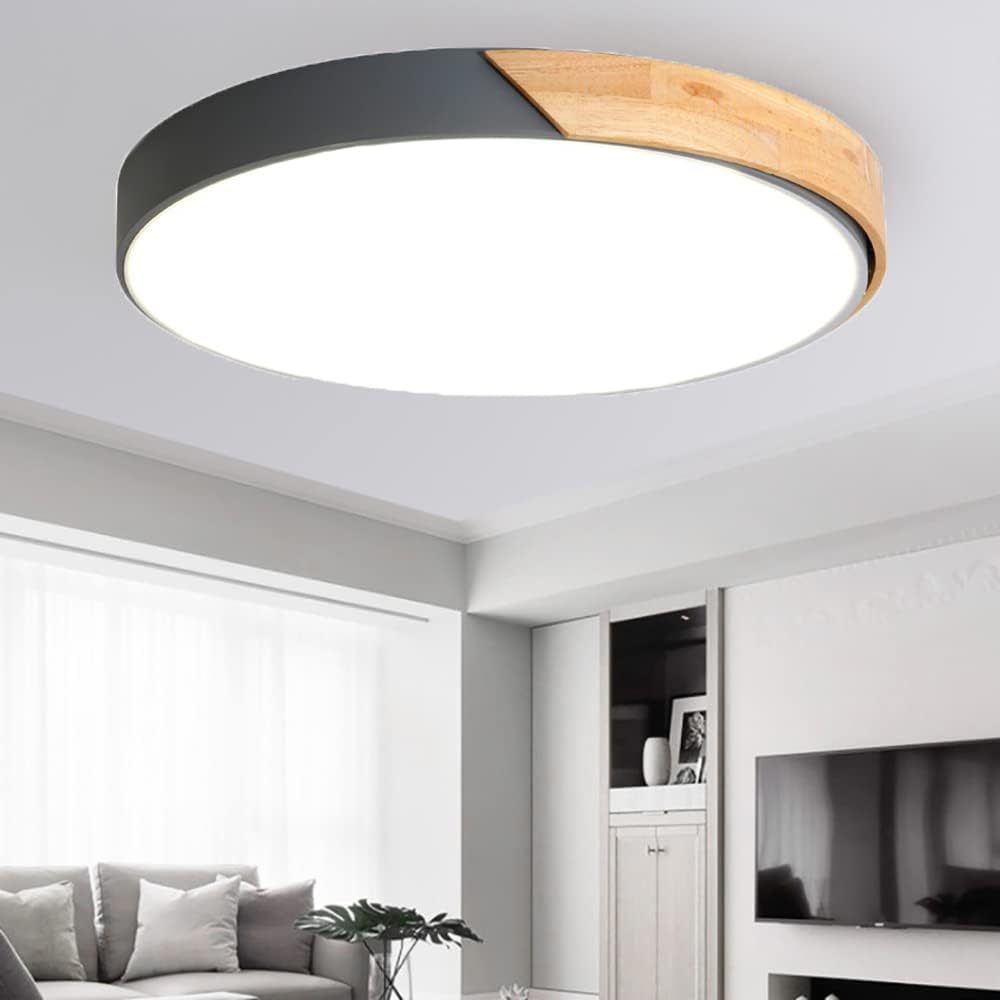 Plafonnier LED 10 pouces moderne bois gris clair encastré 12W pour éclairage plafond salon