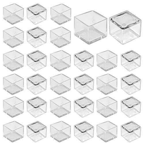 1â€ x 1â€ Square Chair Leg Caps, WarmHut 32pcs Transparent Clear Anti-Slip 1 Inch Chair Leg Floor Protectors Chair Table Bar Stool Leg Covers Furniture Leg Cube Feet